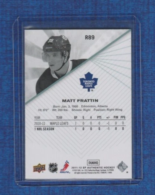 2011-12 SP Authentic Hockey Rookie Extended # R89 Matt Frattin - Image 2 of 2