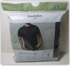 Classic T-shirts 100% Cotton Goodfellow BLACK CREW-NECK 4 ct MEDIUM Soft Stretch