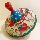 Vintage BRYAN OHIO ART CO SPINNING TIN TOY TOP Garden Rabbit Pig USA