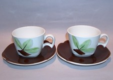 8526: Vintage Continental Kilns Woodleaf SET 2 Tea Coffee Cup and Saucer Sets