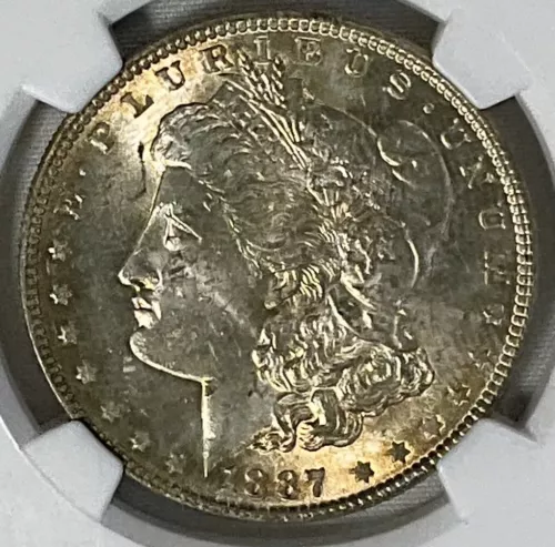 1887 Morgan Silver Dollar NGC MS63 Obverse Gold Toner BLAST WHITE REVERSE LUSTER