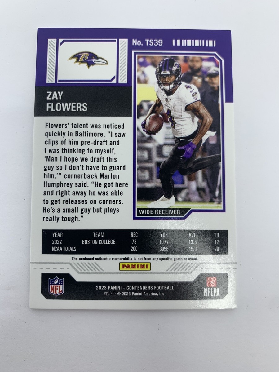 2023 Panini Contenders ZAY FLOWERS RC Rookie Ticket Jersey Patch