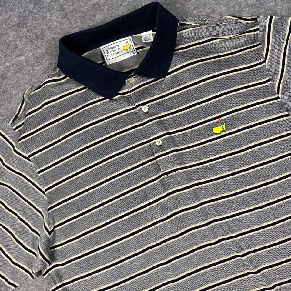 Augusta National Masters Polo Shirt Mens Large Golf Grey Black Striped EUC - Image 3 of 4