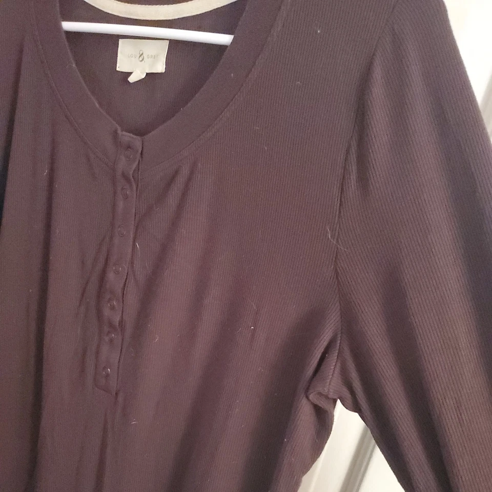 Lou & Grey Shirt Womens Large Brown Long Sleeve Gray Henley Top  - Image 3 of 4