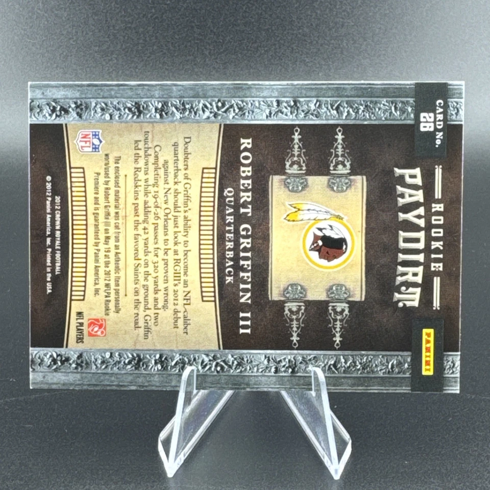 2012 Crown Royale Rookie Paydirt Materials Retail Robert Griffin III #26 RC - Image 4 of 4