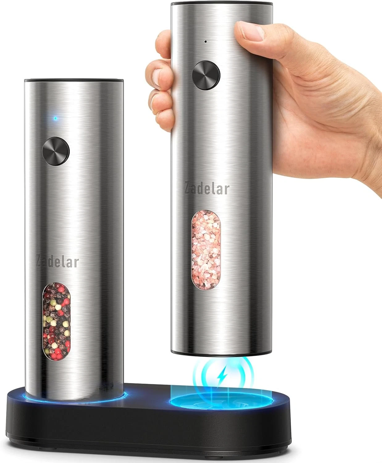 Salt and Pepper Grinder Set Electric,Rechargeable Salt and Pepper Shakers Stainl