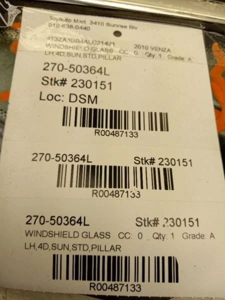 VENTANA CRISTAL PILAR LADO CONDUCTOR TOYOTA VENZA 2.7L 09-16 Foto 3 de 4