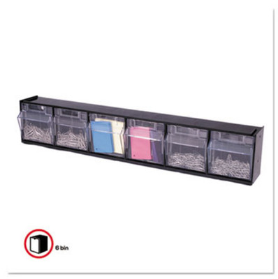 Deflecto Tilt Bin Storage Organizer, 6 Sections, 23.63'' x 3.63'' x 4.5'', Black/C