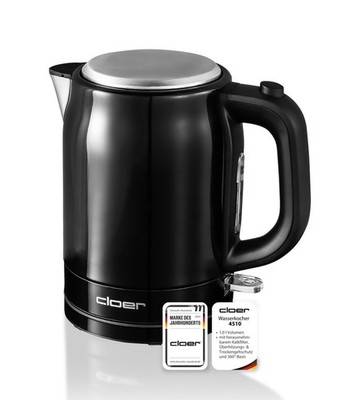Wasserkocher Cloer-4510 Edelstahl schwarz 1 Liter 2200W Wasserstandsanzeige
