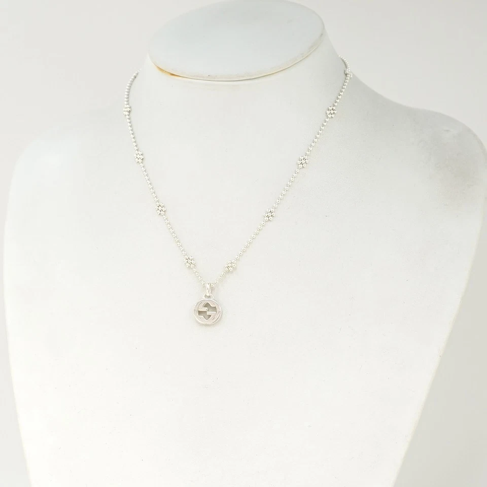 GUCCI Collar Enclavamiento G Motivo Flor 16" Plata 925 Auténtico con Caja #6213 Foto 3 de 4