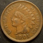 1901 Indian Head Cent - Sharp LIBERTY,  Most the Diamond Details Show on Ribbon
