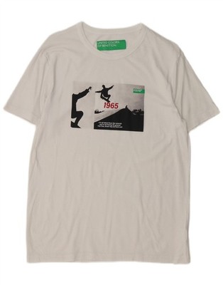 Benetton Herren Grafik T-Shirt Oberteil Large weiß Baumwolle BL12