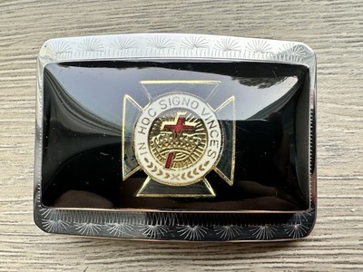 Rare Masonic Knights Templar Belt Buckle IN HOC SIGNO VINCES Red Cross