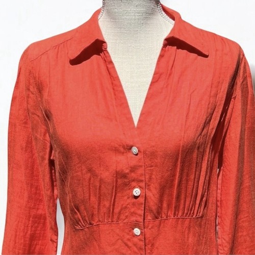 🌻Talbots Orange Pure Irish Linen Button Down Blouse Size 10. - Picture 2 of 9