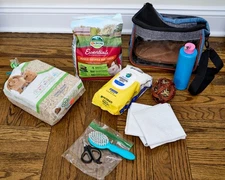 Guinea Pig Care & Travel Supply Lot. Bedding, Food, Grooming & Carrier