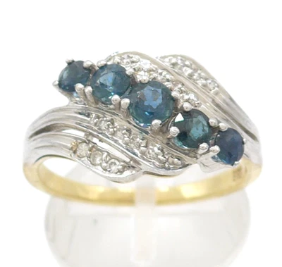 Größe 59 Ring 585 GOLD 14 Karat Bicolor bague anello Saphir Diamant G1337/26 - Bild 1 von 4