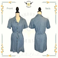 AMY'S CLOSET Women's Blue Denim Dress Floral Embroidery Size 12 Vintage