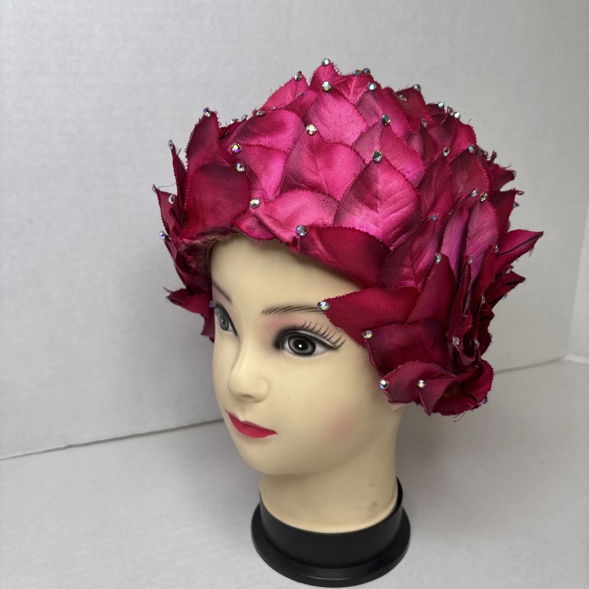Vintage Jack McConnell Boutique Feathered Hat Wool Red Black Sparkle 50s 60s Jack McConnell Vintage Hats for Women for sale - eBay main image 2