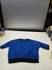 Jackie Scott Top Women Sz 42 Made In USA 3/4 Sleeve Stretch Blue And Black