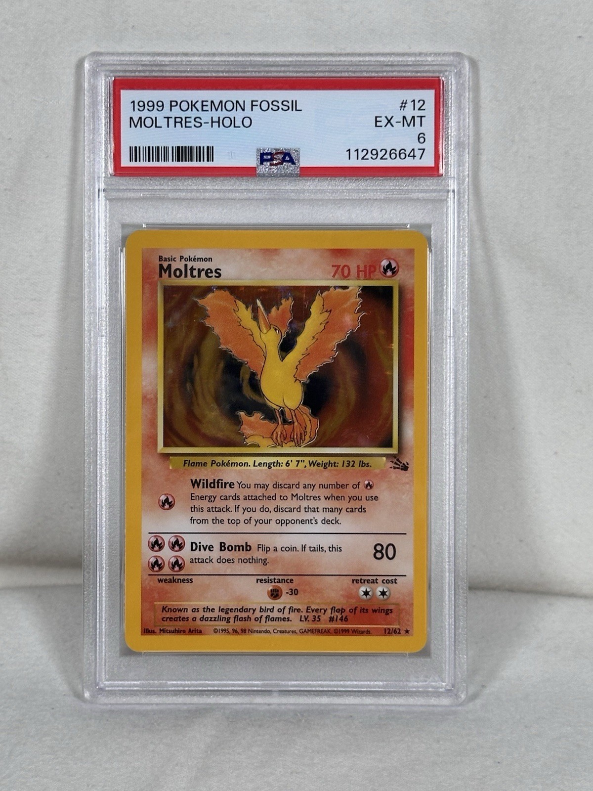1999 Pokemon Fossil Moltres Holo Card 12/62 PSA 6 EX-MT