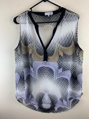 1 State Size L Womens Top Sleeveless V Neck Multi Color High Low Hem