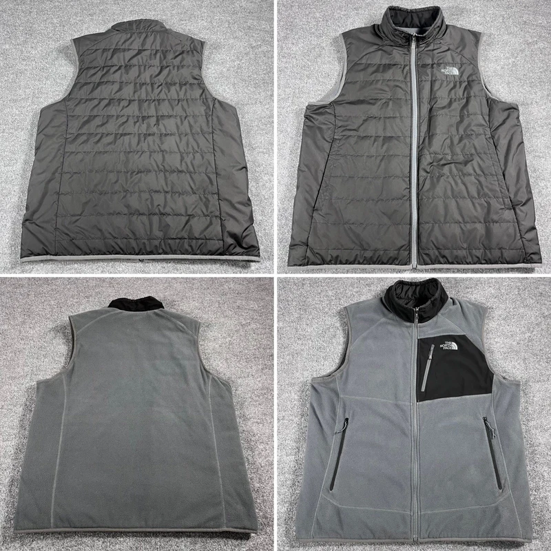 The North Face reversible puffer fleece vest, black and grey, XL