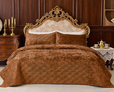Luxury Velvet Quilt Bedding Set California King - Caramel with 2 Pillow Shams