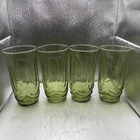 Anchor Hocking Colonial Tulip Avocado Green Set Of 4  Tumblers 12 oz Glasses EUC