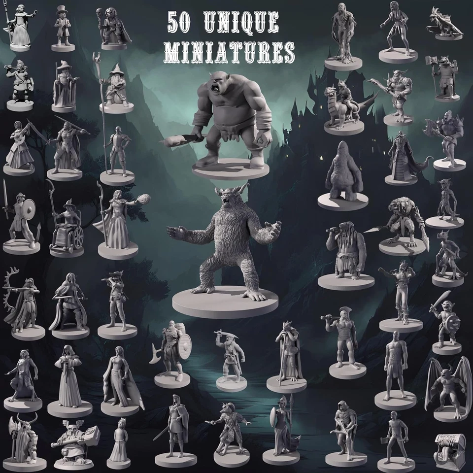 50 Unique Miniatures Fantasy Tabletop RPG Figures for Dungeons and Dragons,...  - Image 2 of 4