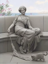 1/24 Scale 80mm Seated Woman with Cat Resin Model Kit Classical Style Diorama