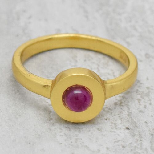 Brass 22k Yellow gold plated Pink quartz gemstone ring for women size 8US - Afbeelding 1 van 7