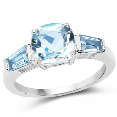Natural Blue Topaz Gemstone with 925 Sterling Silver Ring for Women's ...