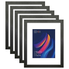 VCK 16x20 Picture Frames Matted to 11x14 Picture Set of 5 Black Wood Photo Fr...
