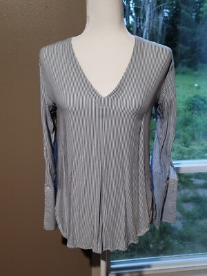 TREASURE & BOND BLUE WHITE STRIPE V-NECK POPOVER WOMEN'S BLOUSE SZ XS