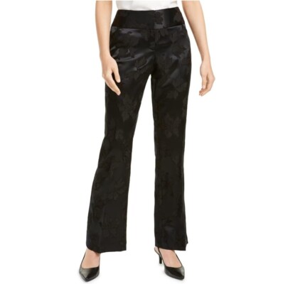 Alfani Womens 14 Black Textured Shine Floral Trouser Leg Pants NWT BK31