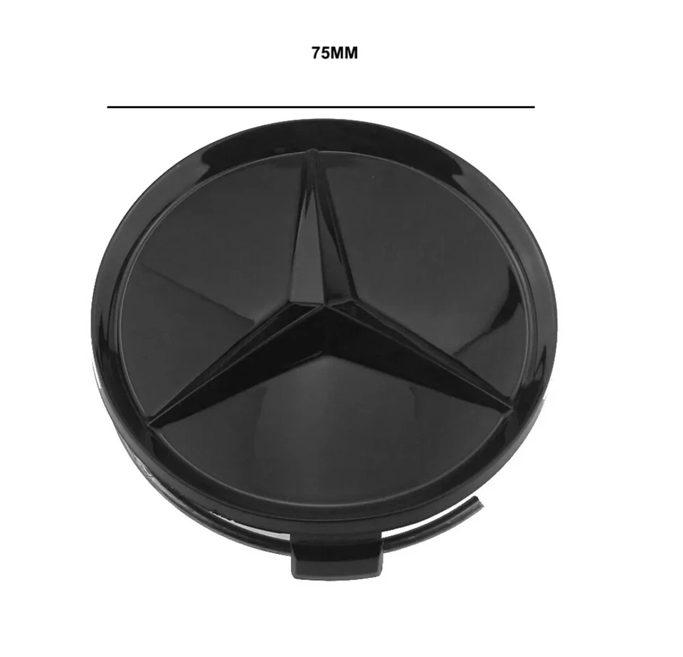 4x Mercedes Alloy Wheel Centre Hub Caps 75mm A B C E S M Class AMG, GLOSS BLACK - Image 3 of 4