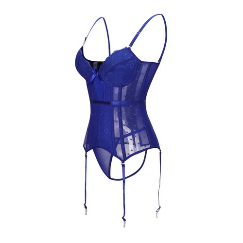 Damen Sexy Spitze Netz Bustier Korsett Strumpfband Gürtel Durchsichtig Dessous Turnanzug - Bild 12 von 15