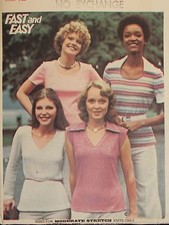 EZ VTG 70s BUTTERICK 4614 Misses Knit T-Shirts or Tops in 4 Looks PATTERN 6  8