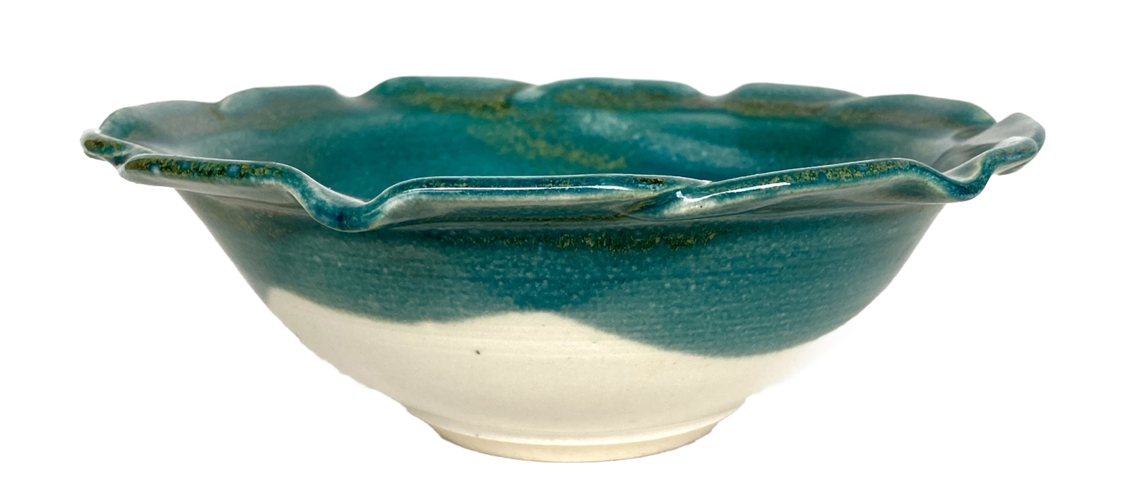 Art Pottery Pair Nesting Bowls by Janet Rodriguez in Green & White, 10+" and 8+"