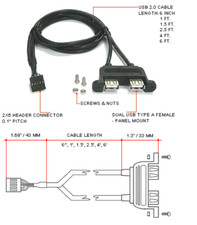 Panel mount cable - DUAL USB TYPE A - PANEL F TO 2X5 F