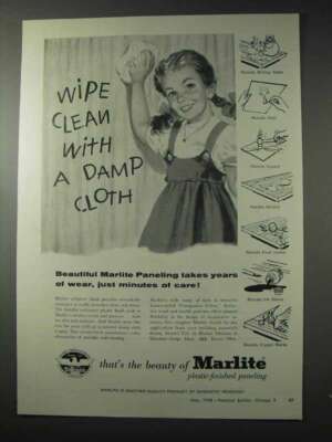1958 Marlite Paneling Ad - Wipe Clean With a Damp Cloth