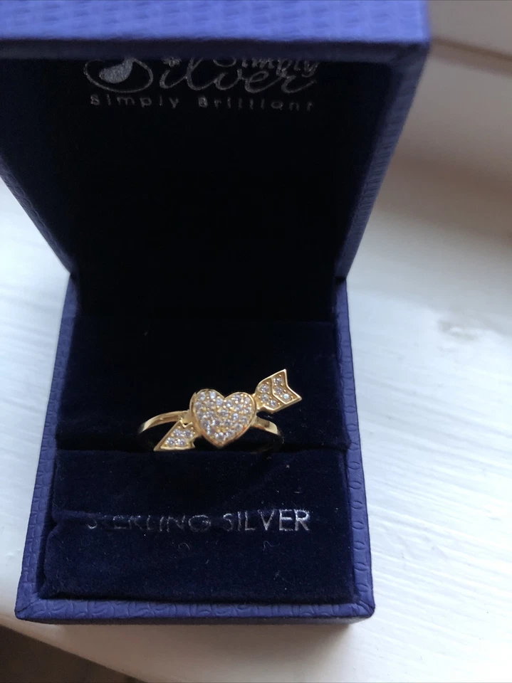 Cupid Arow Pave Cubic Zirconia Ring Size 7/ Boxed Gold Plated Over Sterling S - Image 4 of 4