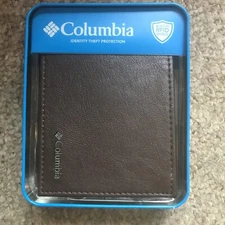 COLUMBIA 220035 Men Genuine Coated Leather BILLFOLD Wallet RFID Protection BROWN