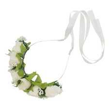 Rose Flower Wreath Headband with Stems and Ribbon