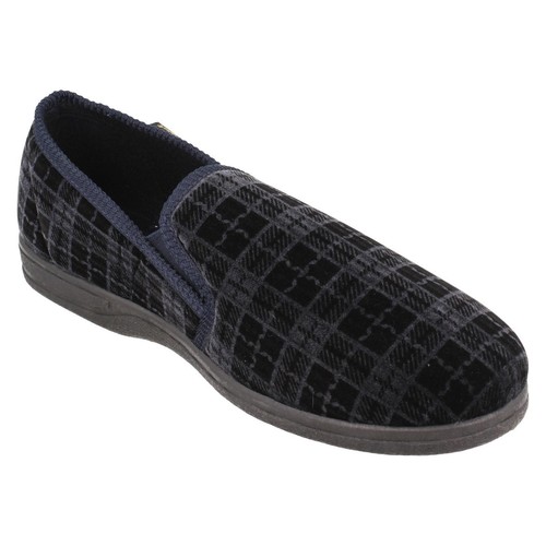 Rosebank Jack Herren Slipper Slip On Velours Twin Gusset Schwarz Navy - 第 20/22 張圖片