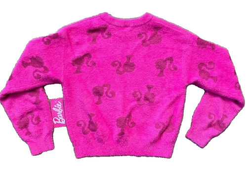 NWT Barbie Youth Girls L 10-12 Pink Metallic Fuzzy Plush Sweater Fan Apparel - Picture 7 of 14