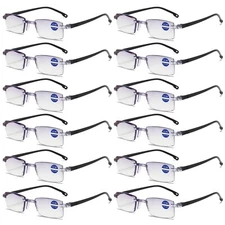12PK Rimless Blue Light Blocking Reading Glasses Diamond Cut Readers for Men