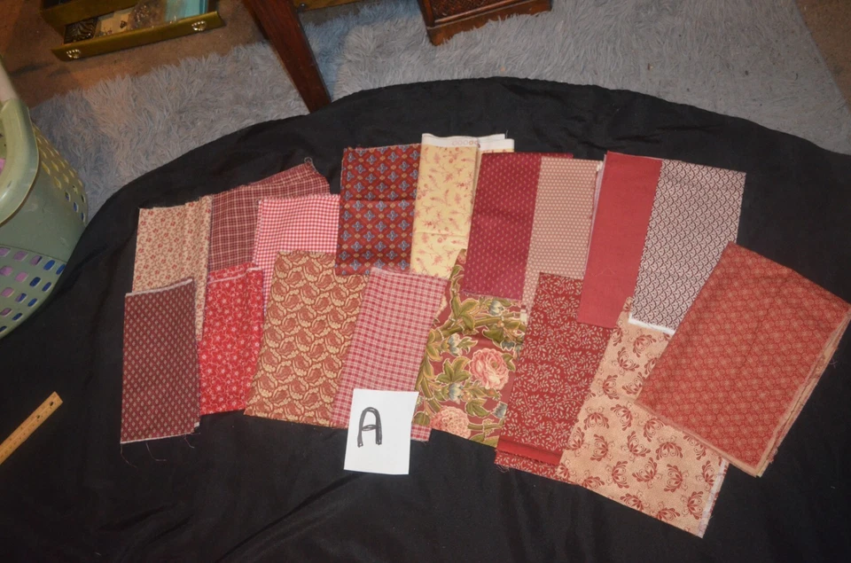 Cotton Fabric Lot Fabrics by weight Some Designer RED CREAM 1 LB 11 OZ LOT A - Image 2 of 4