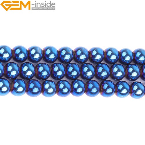 Round Blue Metallic Coated Reflections Hematite 15'' Beads For Jewelry Making - Picture 38 of 50