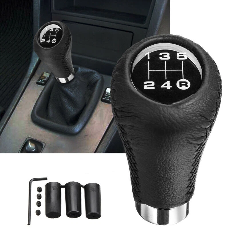 1PC Car 5 Speed Manual Gear Shift Knob Stick Head Black PU Leather